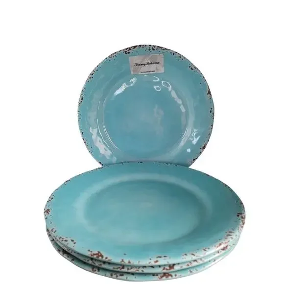 Tommy Bahama Dinner Plates Melamine Turquoise Set of 4 NEW - Picture 2 of 6